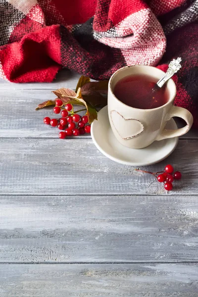 Tasse de thé chaud avec des baies de viorne — Photo