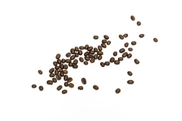 Kaffeebohnen isoliert auf weißem Hintergrund. Bild aus nächster Nähe. Stockfoto