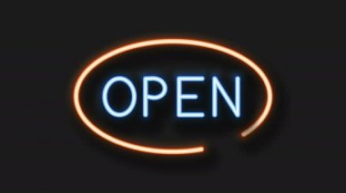 koyu arka plan görüntüleri modern neon işareti. Açık çerçeve büyük başlığı. 4 k animasyon