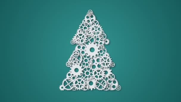 Animación concepto moderno árbol de navidad y mecanismo engranajes rotación fondo. Invitación de Navidad o feliz año nuevo. Movimiento 4K de vídeo. loopable . — Vídeo de stock