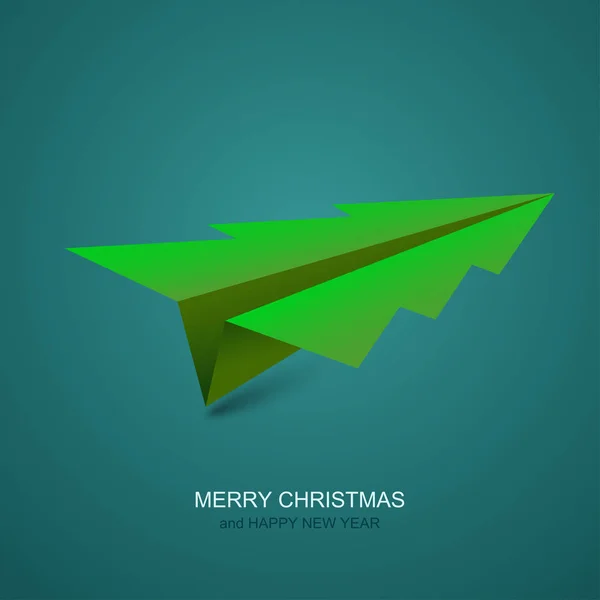 Vector moderne concept kerstboom en origami vliegtuig. Xmas achtergrond. — Stockvector