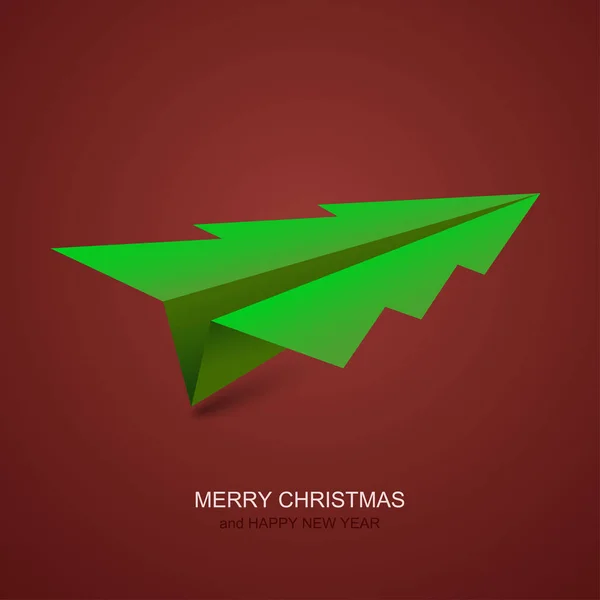 Vector moderne concept kerstboom en origami vliegtuig. Xmas achtergrond. — Stockvector