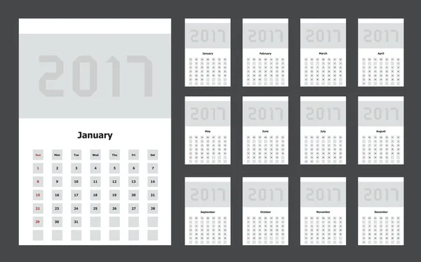 Kalender modern vektor 2017 tentang hitam - Stok Vektor