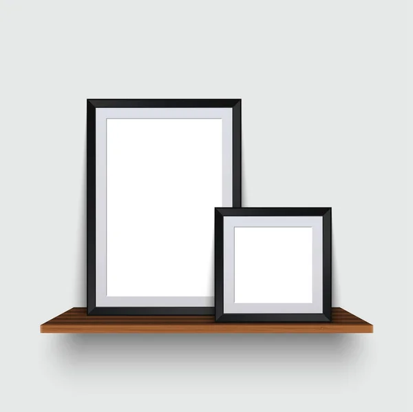 Vector moderno dos marcos vacíos de pie en un estante de madera . — Archivo Imágenes Vectoriales