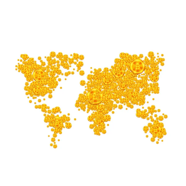 Vektor-Konzept Blockchain-Symbol mit globaler Karte. — Stockvektor