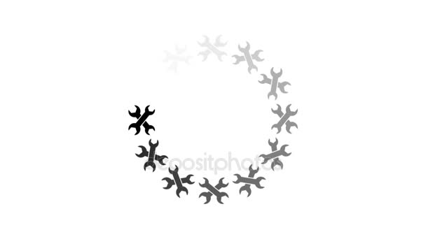 Animation - loading circle wrench icon on white background with alpha channel. 4K video. — Stock Video