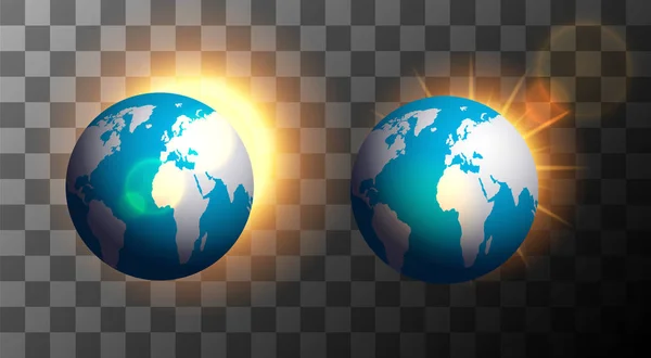 Soluppgång över jorden på en transparent bakgrund — Stock vektor
