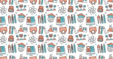 Modern sorunsuz doku arka planını düz online eğitim, e-öğrenme simgeler.