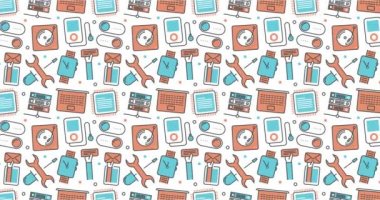 Modern sorunsuz doku arka plan düz teknoloji ve gadget simgeler.