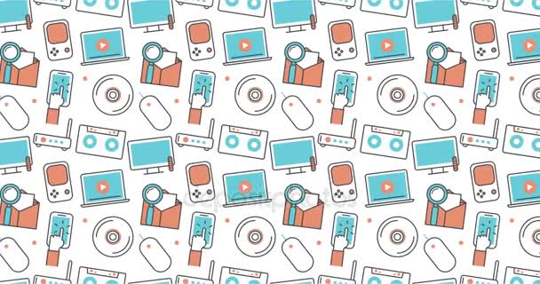 Modern seamless texture background of flat technology and gadget icons. — Stock Video