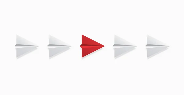 Vektor modernes Konzept Führung Hintergrund. Rotes und weißes Origami-Flugzeug — Stockvektor