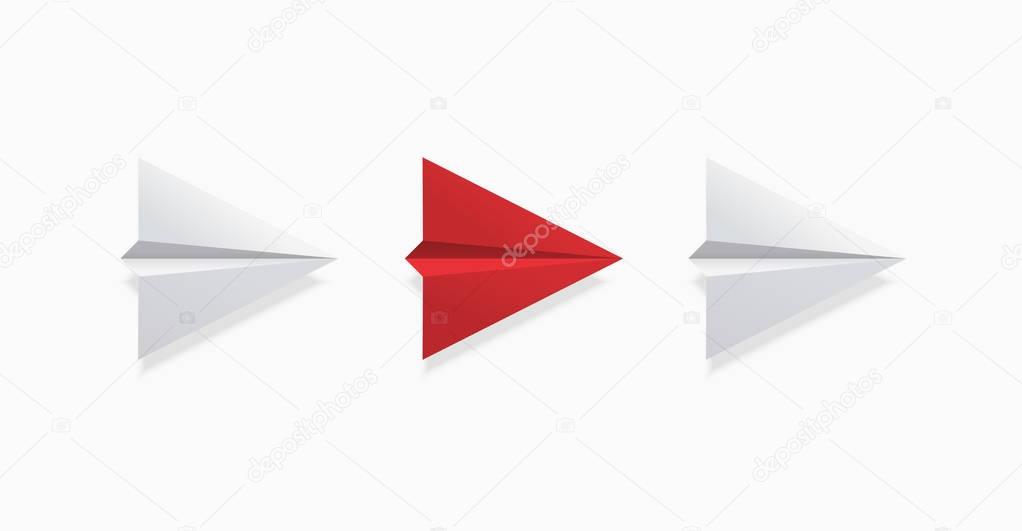 Vector modern concept leadership background. Red and white origami airplane