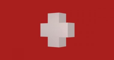 Animasyon - 3d döndürme loopable beyaz haç üzerinde izole kırmızı arka plan. Alfa mat ile görüntüleri.
