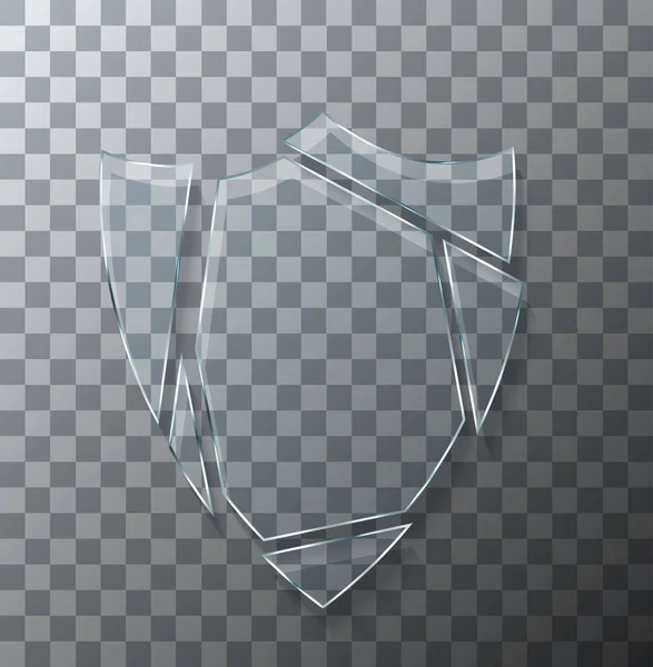 Vector moderno concepto roto escudo de vidrio sobre fondo transparente . — Vector de stock