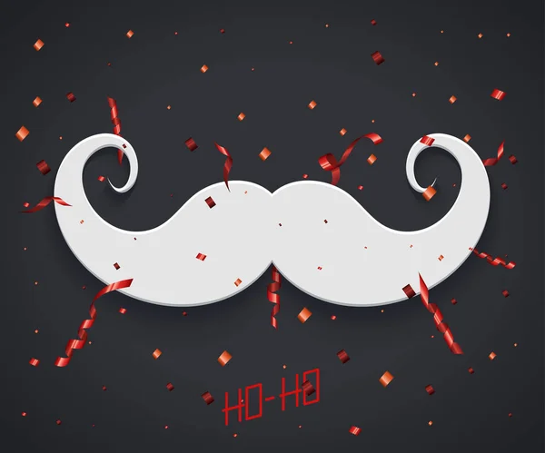 Vector modern mustache santa icon and confetti glitter — Stock Vector