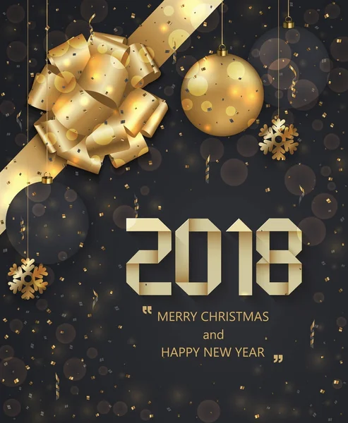 Vettoriale moderno Natale o 2018 Felice anno nuovo inverno vacanza invito carta di sfondo . — Vettoriale Stock