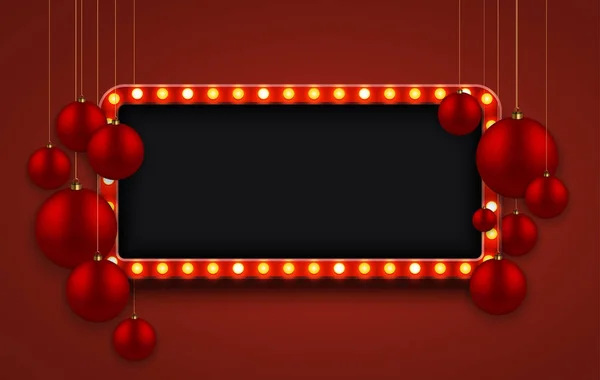Vektör modern retro billboard arka plan kırmızı Noel topları ile — Stok Vektör