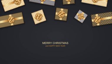 Vektör modern Noel kartı ya da 2018 Happy New Year kış tatili daveti arka plan. Hediye kutusu Kartpostalı.