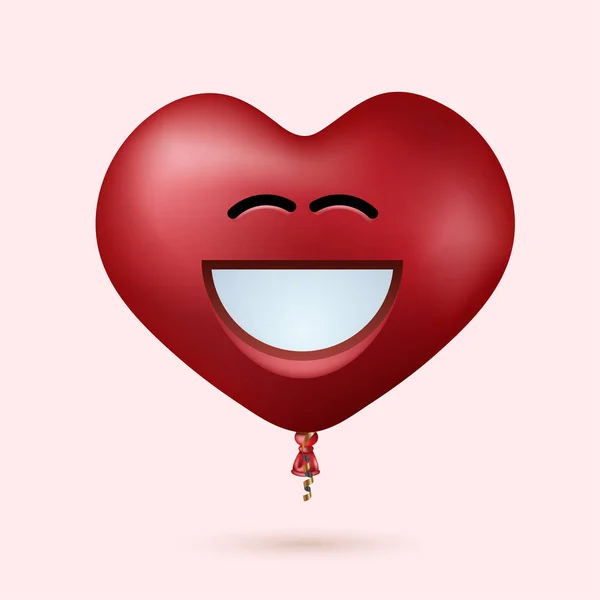 Vetor moderno rosto balão coração vermelho com fita — Vetor de Stock