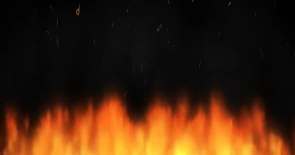 Fuego con chispas y humo en negro — Vídeo de stock
