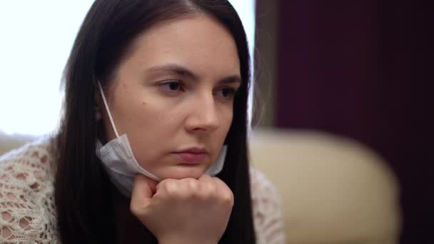 Stressed Young Woman Thinking of Health Problems. — Stock Video