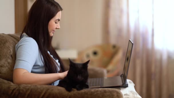 Женщина, работающая на ноутбуке в домашнем офисе — стоковое видео