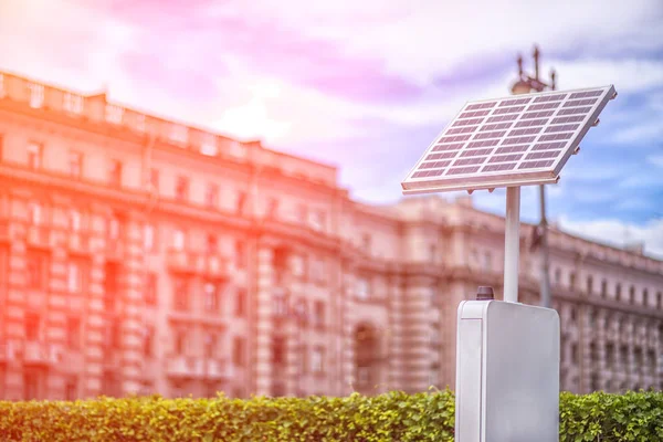 A solar battery in the city for an alternative energy source