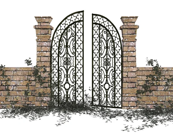 3D illustration of stone iron gate