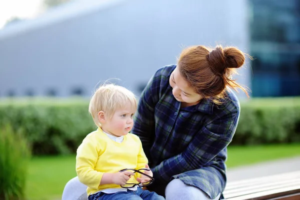 Young loving asian woman with cute caucasian toddler boy — Stock Photo, Image
