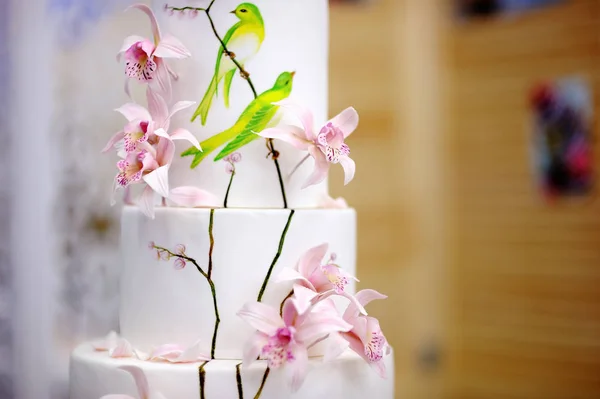 Traditionele verjaardag/Multi-Layer bruidstaart met bloemen — Stockfoto
