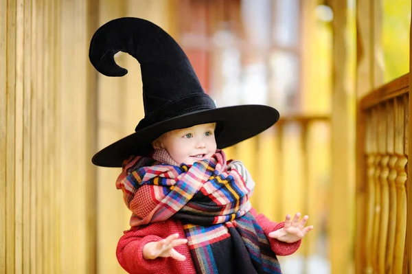 Bambino ragazzo in cappello a punta giocare all'aperto — Foto Stock