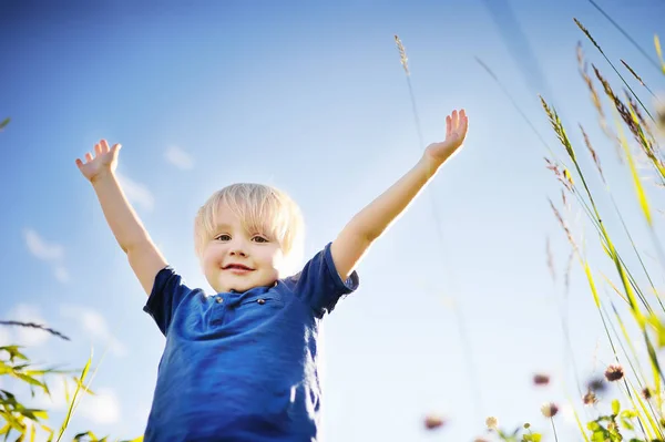 Fröhlicher kleiner Junge genießt warmen Sommertag — Stockfoto