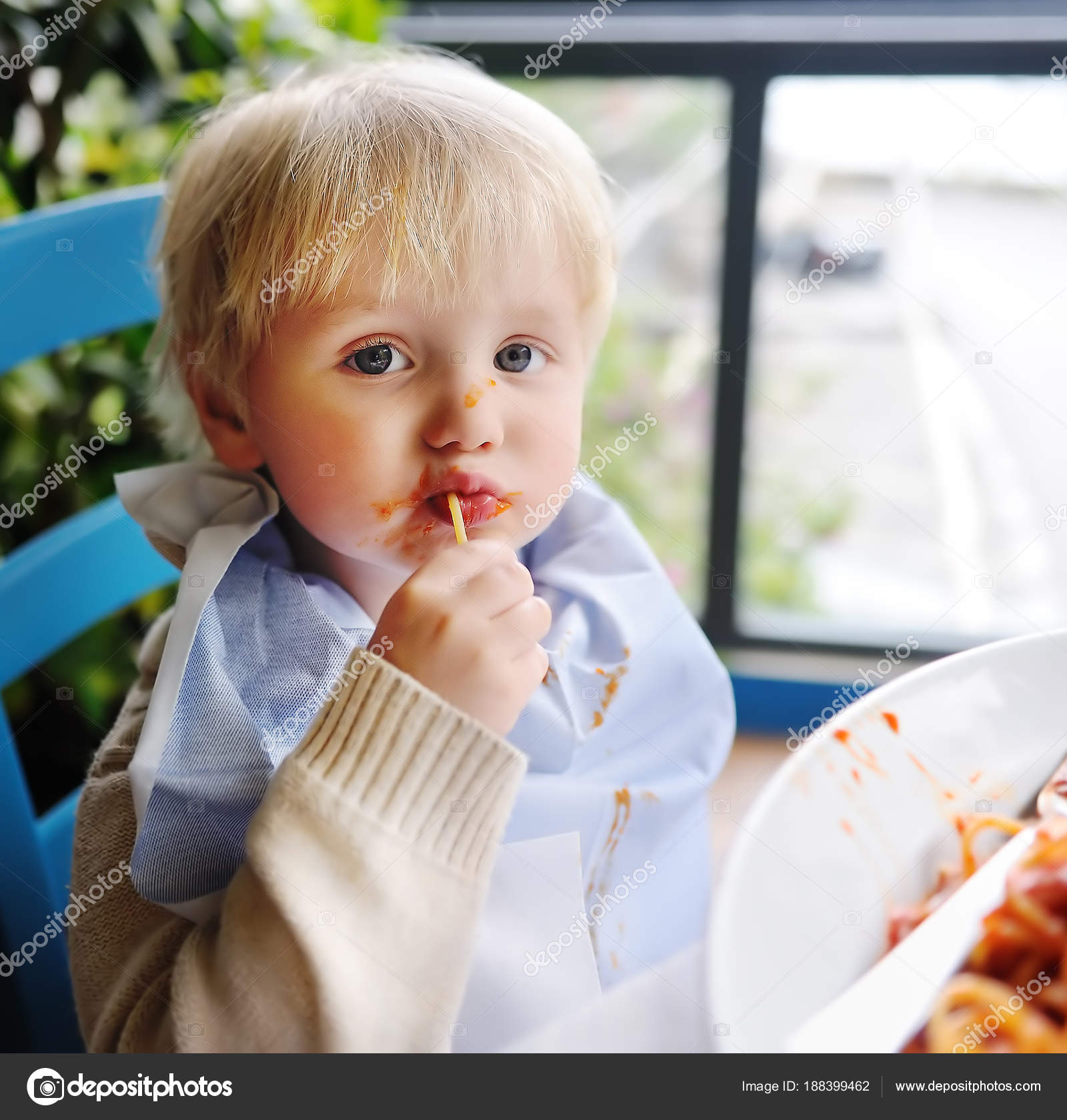 Italian Boy Haircut Cute Toddler Boy Eating Pasta In