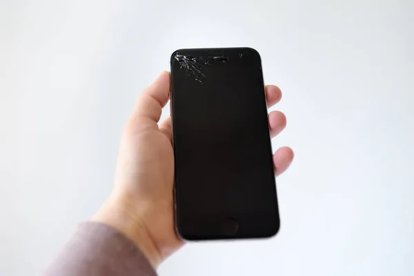 Moskwa Rosja Października 2019 Zepsuty Szklany Ekran Smartfon Apple Iphone — Zdjęcie stockowe