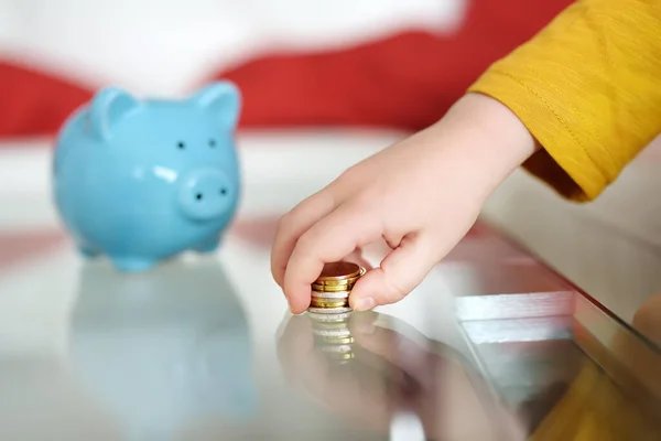 Little Boy Playing Coins Dreams What Can Buy Education Children — Stock Photo, Image