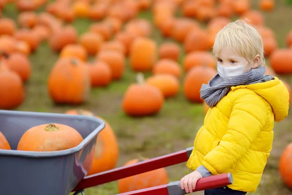 Bambino Che Indossa Maschera Facciale Mantenere Distanze Sociali Tour Della — Foto Stock