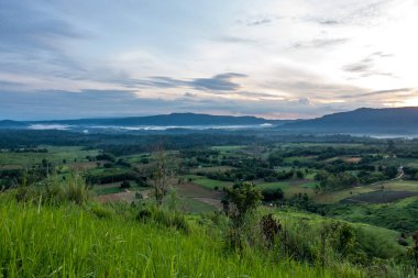 dağ yeşil çim ve bulutlu gökyüzü mavi