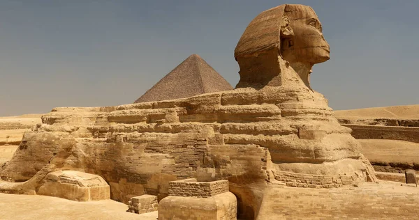 Сфинкс и большие пирамиды — стоковое фото