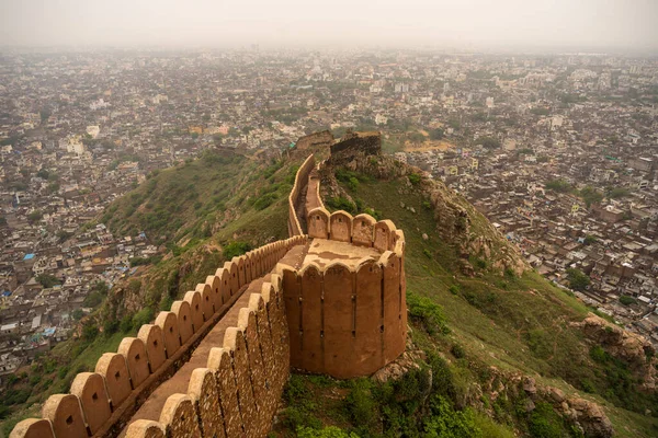 Luftaufnahme Von Jaipur Vom Nahargarh Fort Bei Sonnenuntergang Rajasthan Indien — Stockfoto