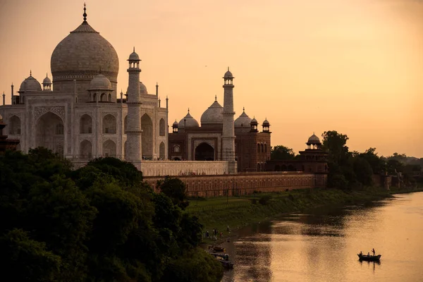 Taj Mahal Durante Tramonto Fiume Yamuna Agra Uttar Pradesh India — Foto Stock
