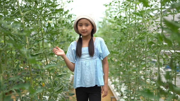 Bonito Pouco Ásia Menina Ter Diversão Hydro Fazenda — Fotografia de Stock