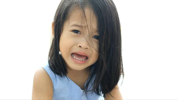 Retrato Llorando Niña Asiática Casa — Foto de Stock