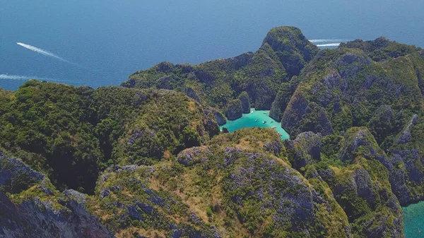 Drohnenaufnahme Des Tropischen Türkisfarbenen Wassers Der Maya Bay Und Der — Stockfoto
