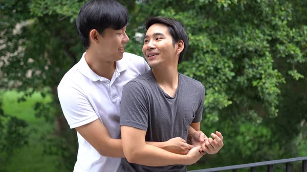 Young Asian Gay Couple Happy Outdoor — Stock Photo, Image