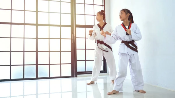 Profesor Enseñando Taekwondo Chica Arte Marcial Coreano —  Fotos de Stock