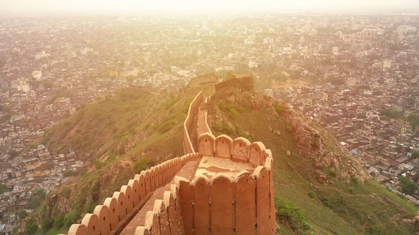 Vue Aérienne Jaipur Depuis Fort Nahargarh Coucher Soleil Rajasthan Inde — Photo