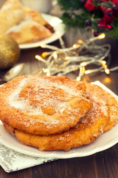 Christmas portuguese cake Filhos with sugar on plate — Stock Photo, Image