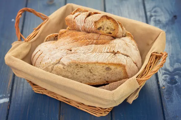 sepet mavi zemin üzerine ekmek