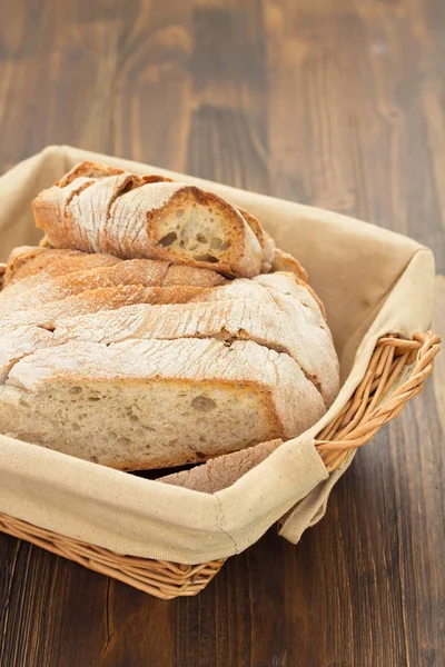 Bread on basket on brown background — Stock Photo, Image