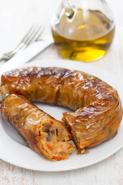 Fried vegetarian smoked sausage — Stock Photo, Image